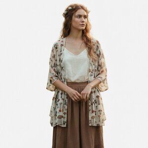 Shein Womens Mushroom Open Front Elbow Sleeve Cardigan Size Medium Fairy Cottage